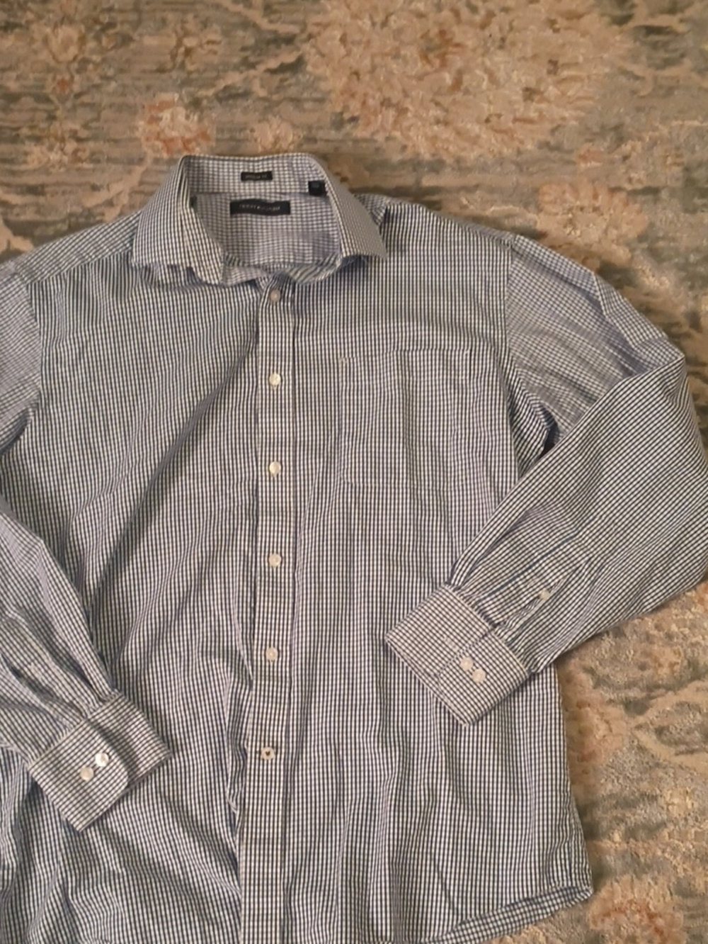 Tommy Hilfiger long-sleeve micro-check dress shirt 16 34/35 L